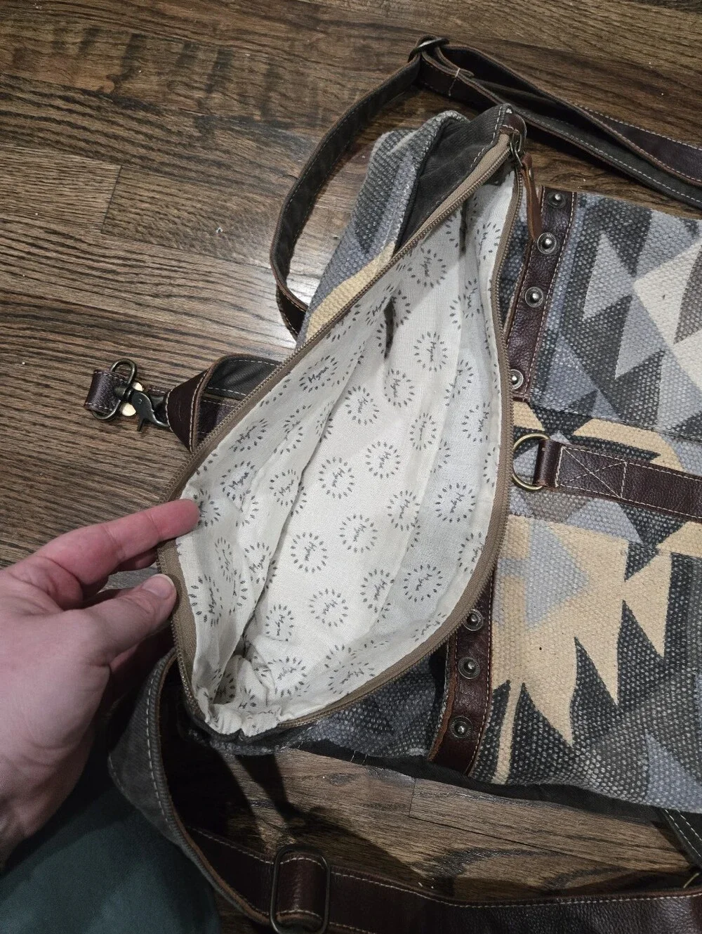 Myra Bag Geometric Aztec Leather Cotton Canvas Backpack Bag